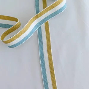 CINTA DE PELO ESTAMPADO DE RAYAS EN VERDE, AZUL Y BLANCO ROTO 2,5 CENTÍMETROS DE ANCHO