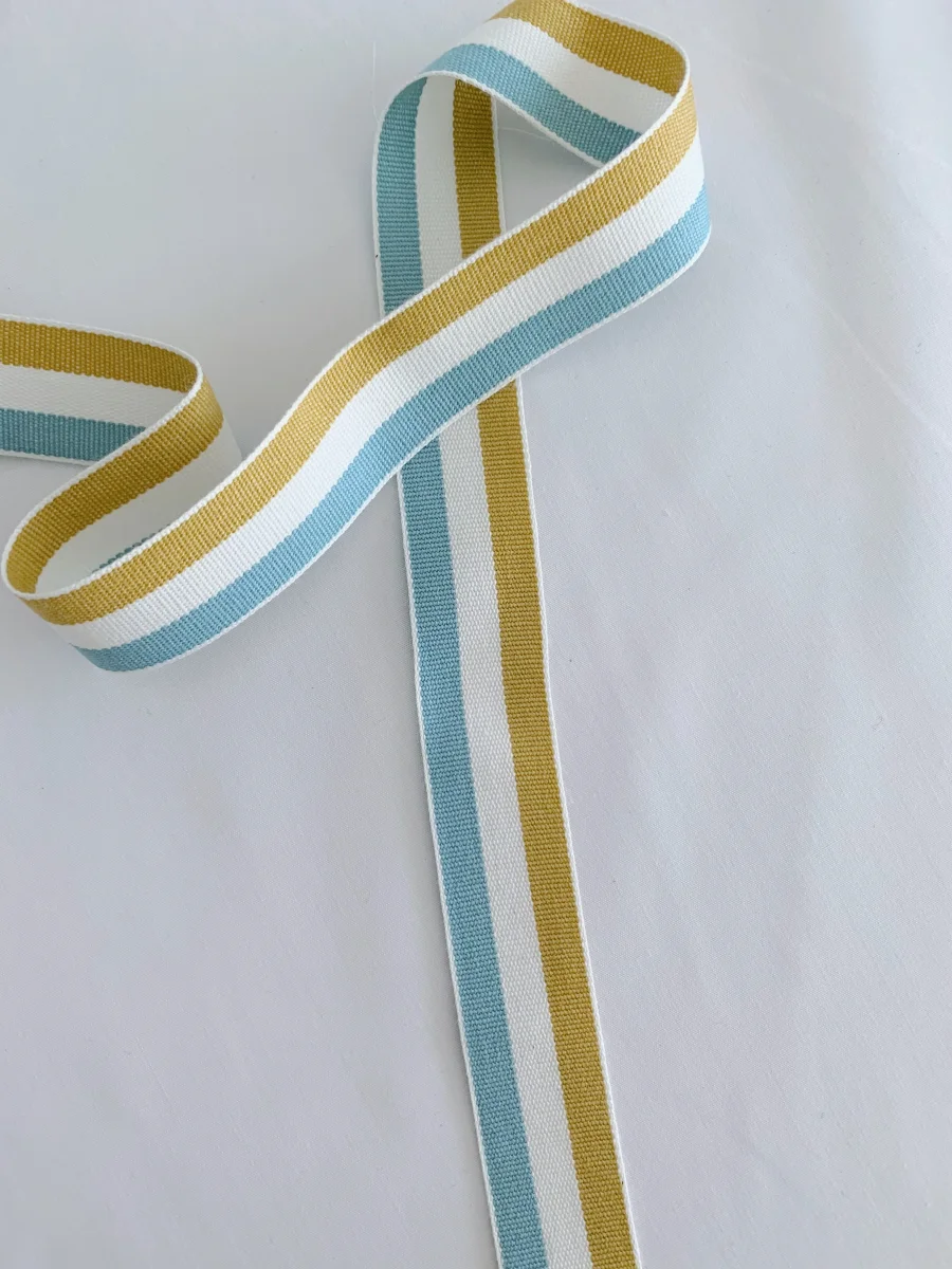 CINTA DE PELO ESTAMPADO DE RAYAS EN VERDE, AZUL Y BLANCO ROTO 2,5 CENTÍMETROS DE ANCHO