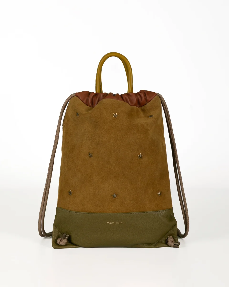 Tachuelas verde oliva, beige y cuero